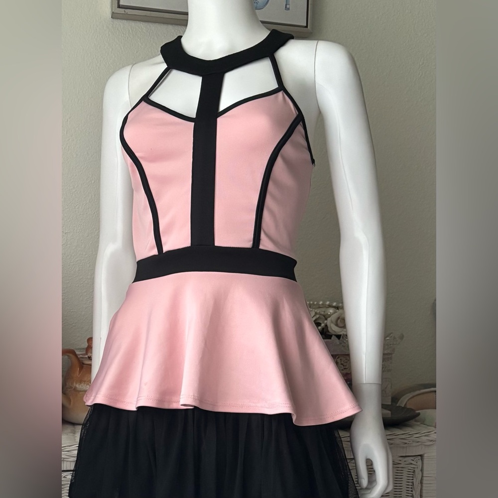 Vintage Charlotte Russe Y2K Halter Top Revealing in Peplum Pink & Black Size S